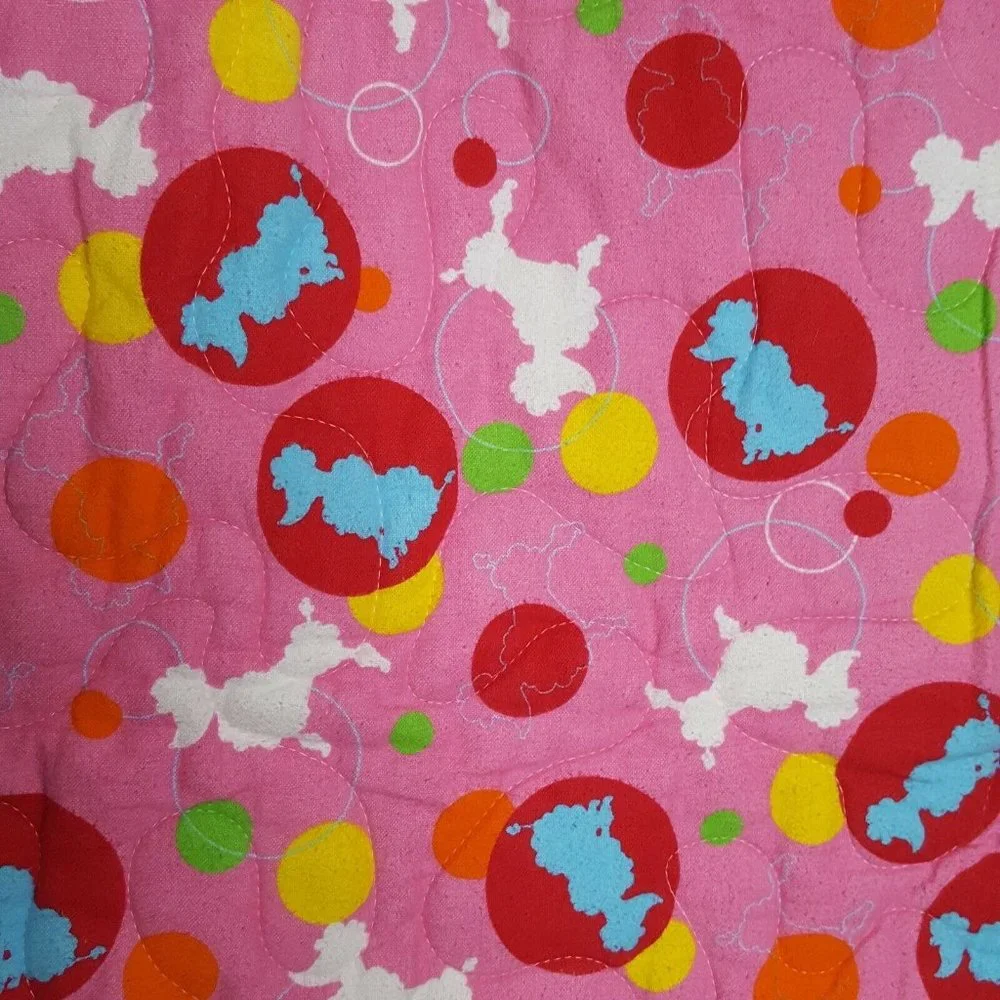Pink White Quilted Poodle Dogs Baby Girls Blanket Security Lovey 40 x 40